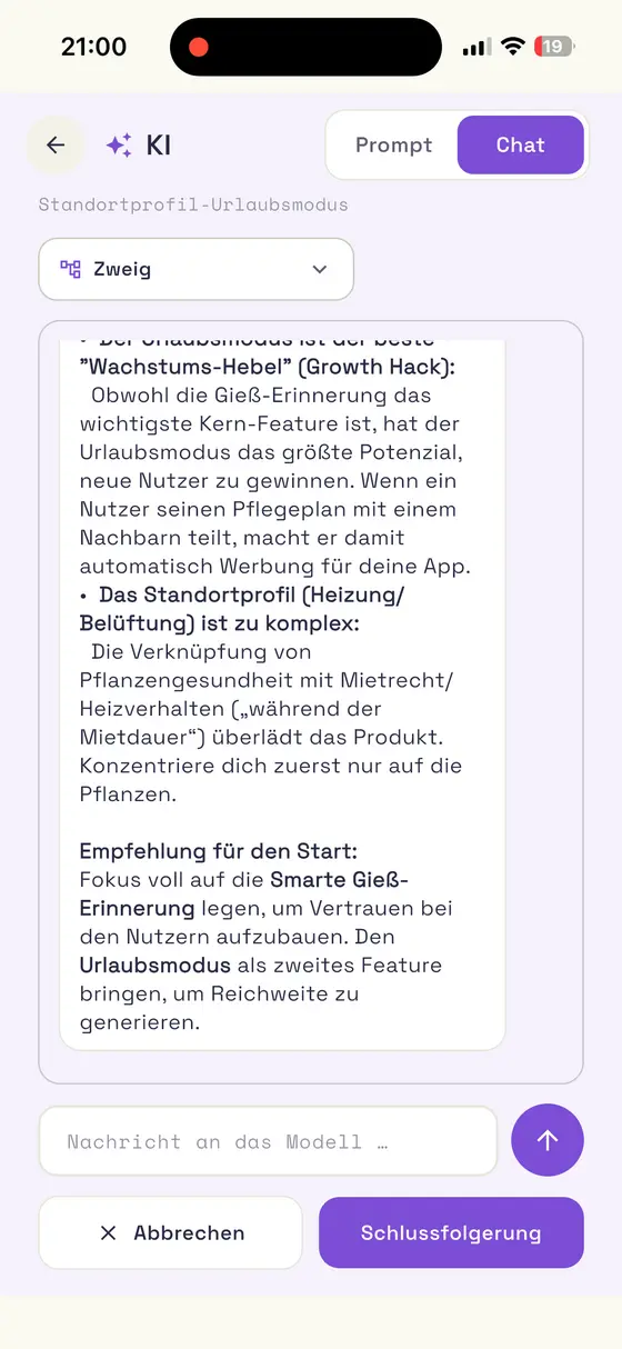 Prompt-Generator und Chat im Kontext eines Knotens