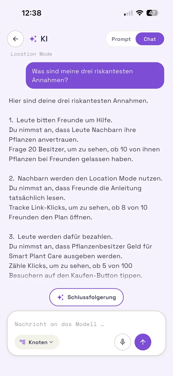 Prompt-Generator und Chat im Kontext eines Knotens
