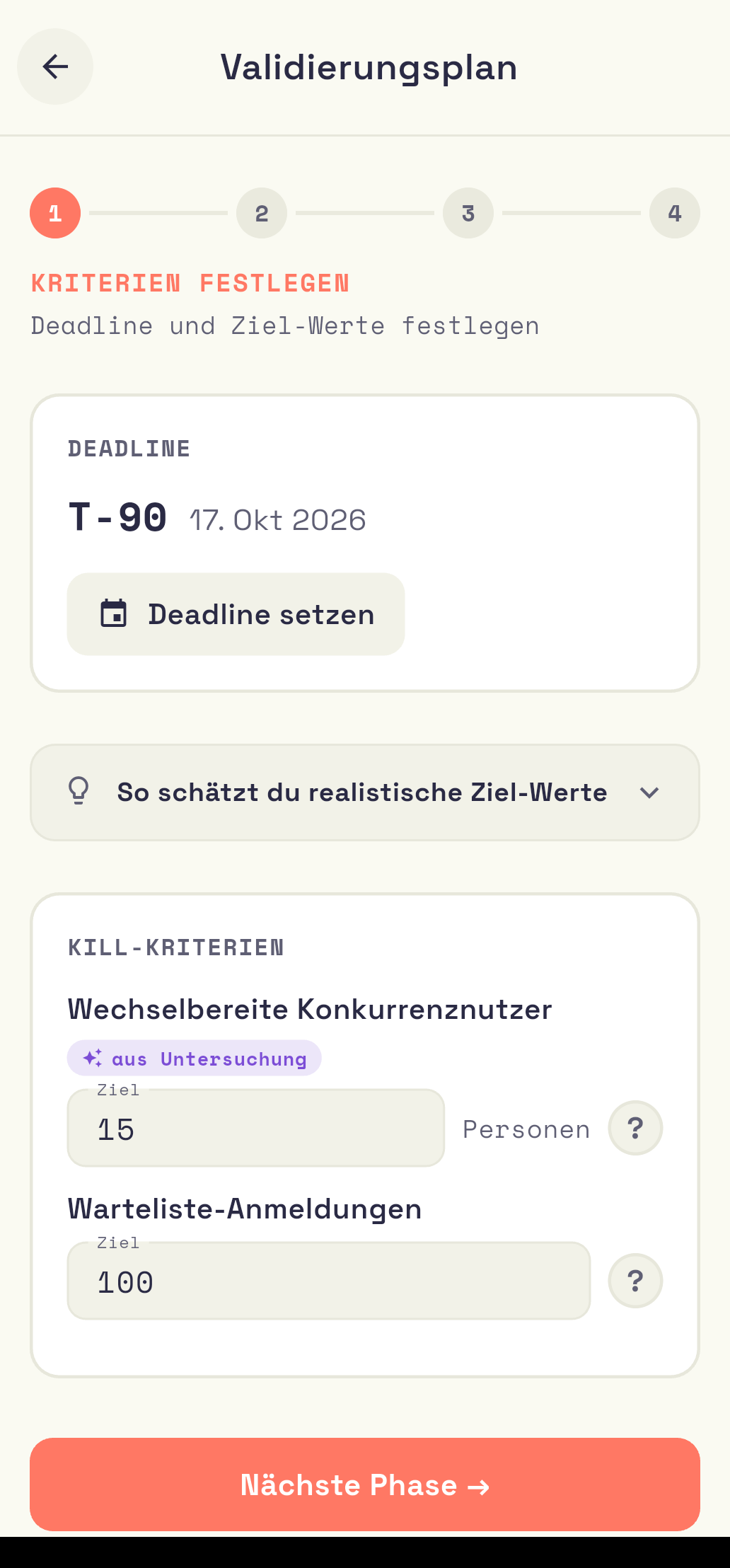 Validierungsplan mit Phasen und Kill-Kriterien