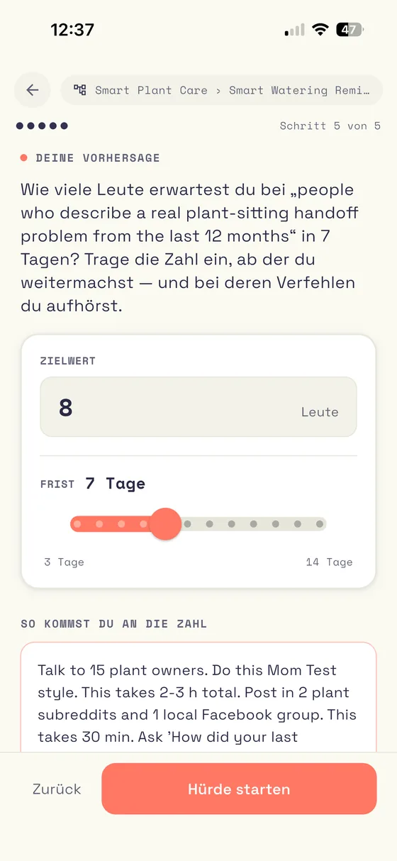 Hürde anlegen: Vorhersage mit Zielwert, Frist und dem Weg zur Zahl